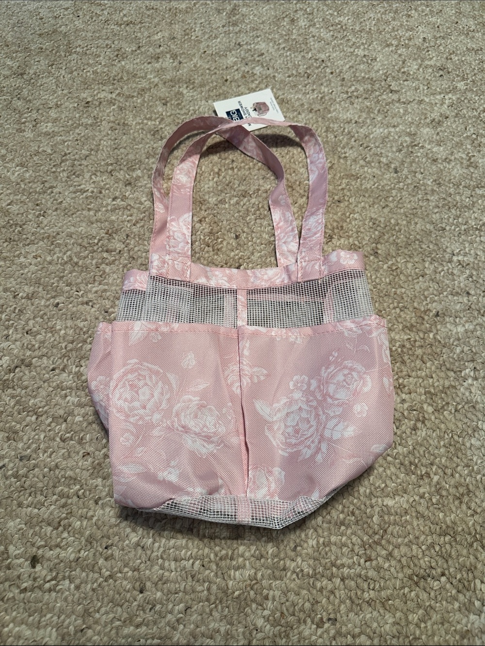 Pink Floral Mesh-Trim Tote Bag